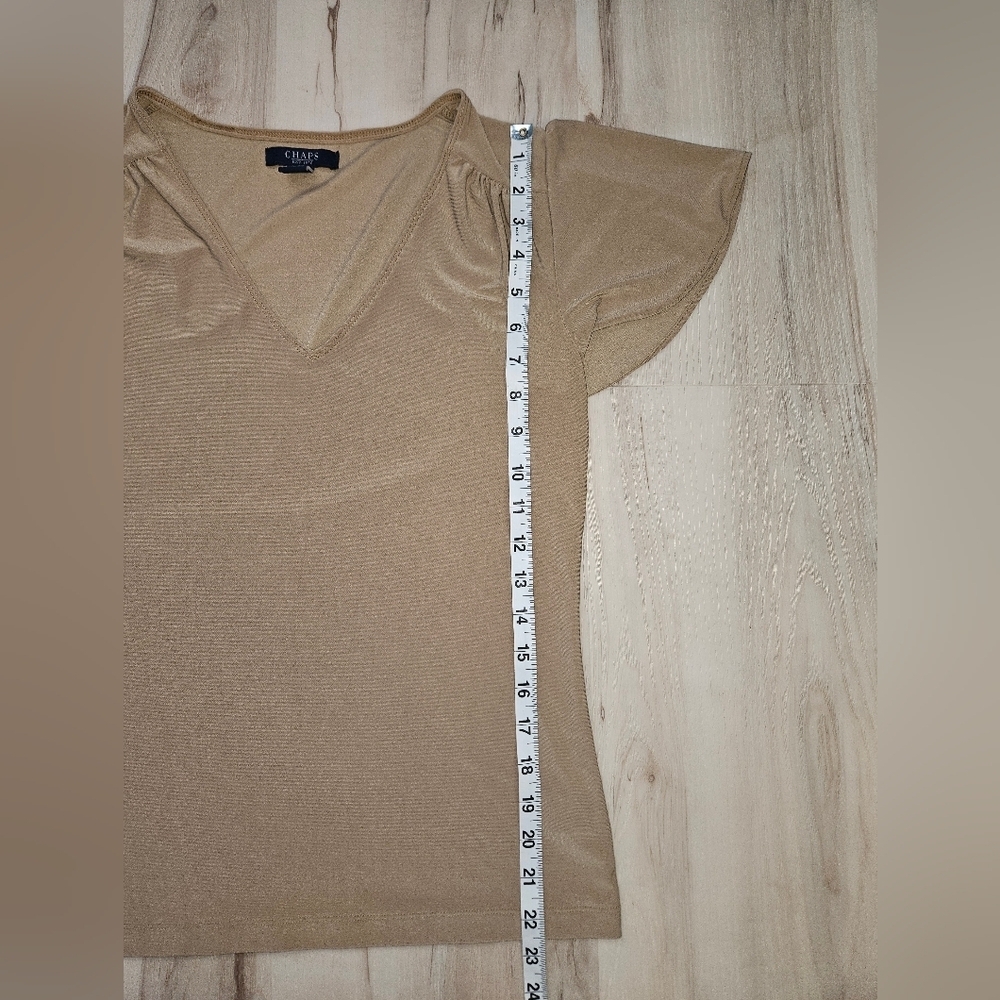 Chaps Beige Flutter Sleeve Blouse Women's Small V-Neck Business Casual Top - Picture 6 of 8